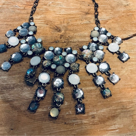 Set Of Boho Faux Moonstone and Abalone Bib Necklace + Stud Earrings - Picture 11 of 13